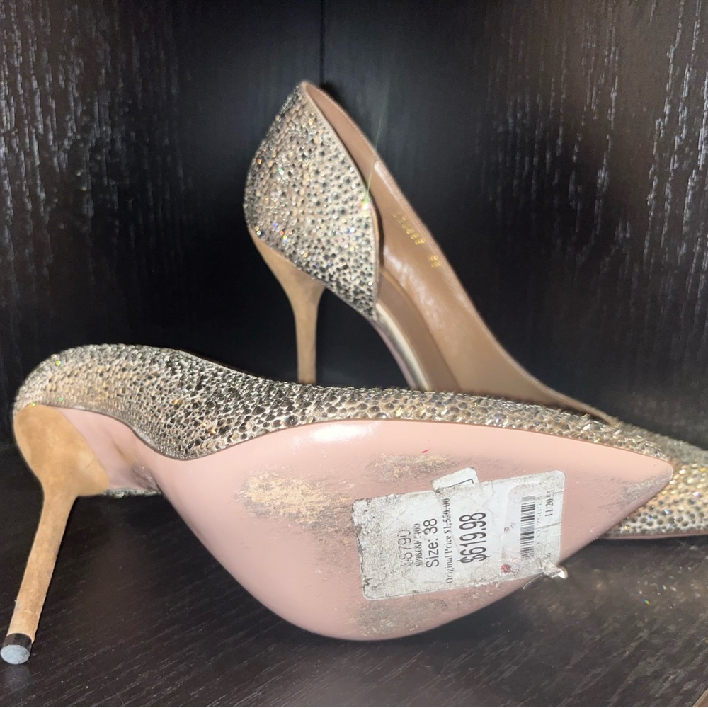 Gucci Grege Rhinestone Crystal Heels Raso Seta 38 - Picture 2 of 5
